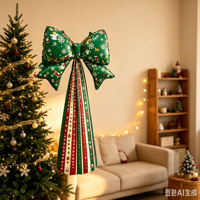 Grand ballon nœud de Noël en Mylar avec pompon imprimé, rouge et vert, pour la décoration de Noël à la maison, sur la porte, la murale ou pour les fêtes