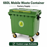 Conteneur à déchets mobile 660L à 4 roues avec couvercles, en plastique robuste et écologique, pour projets d'appel d'offres en matière d'assainissement gouvernemental