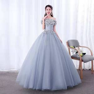 Off Shoulder Tulle Ball Gown With 3D Floral Embellishments Natural Waistline Strapless Long Evening Dress For Women - Product Image 3