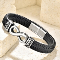 Vente en gros de bracelets en cuir tressé en acier inoxydable personnalisés de haute qualité, style punk hip hop pour hommes, streetwear