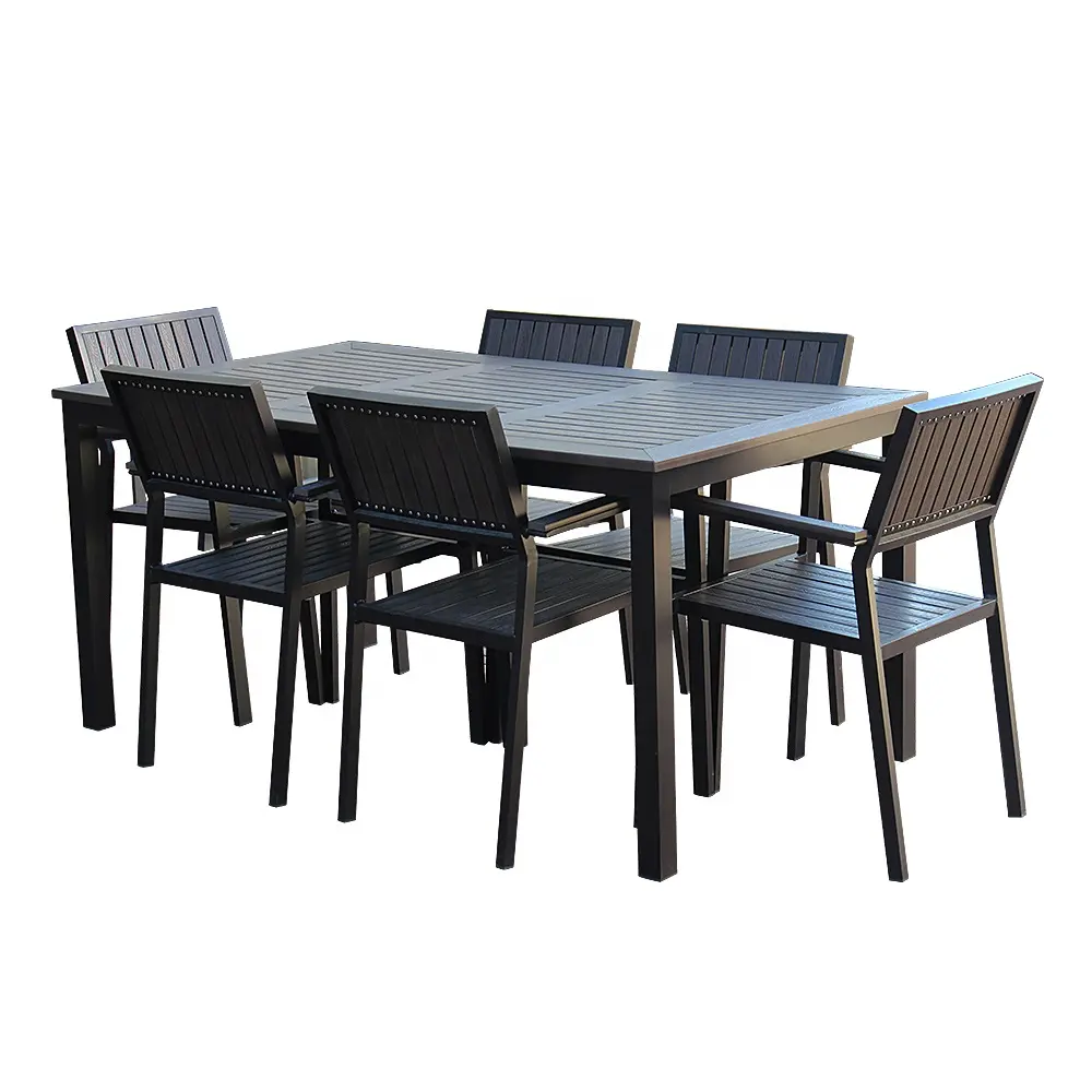 Durable venta al por mayor de metal Ps Wpc al aire libre comedor fiesta funciones mesa y silla conjunto
