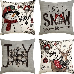Navidad muñeco de nieve Reno Gnomo fundas de almohada, árboles de Navidad <span class=keywords><strong>Hello</strong></span> Winter Holiday funda de cojín decoración para sofá Juego de 4 - Product Image 3