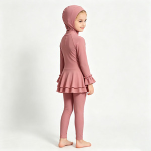Kids Muslim Burkini 3-Piece Swimsuit Full Coverage <b>Modest</b> Swimwear <b>Set</b> Long Sleeve Matching Hijab For Girls - Product Image 3