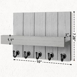 Móc treo chìa khóa treo tường bằng gỗ với 5 móc, kệ giá thư, tổ chức trang trí cho lối vào - Product Image 3