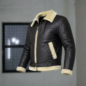 <b>Men's</b> Genuine Leather <b>Jacket</b> with Stand Collar and Front Logo-Waterproof Heated Eco-Friendly Winter Streetwear Leather <b>Jacket</b> - Product Image 1