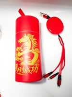 Tube en papier personnalisé 2026 motif Cheval Rouge pour câble de charge USB, idéal pour un cadeau porte-bonheur