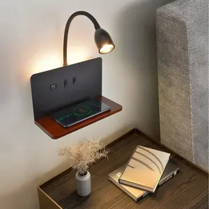 Lámpara de pared de noche dormitorio moderno simple USB teléfono móvil carga inalámbrica giratoria con interruptor sala de estar luz de lectura LED