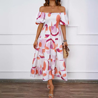 Robe d'été élégante pour femmes, décontractée, longueur au sol, nouvelle station indépendante, épaules dénudées, manches bouffantes, mousseline de soie naturelle ODM