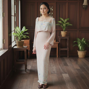 Baju KurungSulam Goyang Direct Kilang, Kebaya Premium en Velours Jacquard Drapé, Ensemble Sans Repassage Sedondon Raya 2025 Designer OEM - Product Image 1