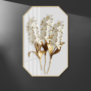 Tableau mural en porcelaine cristalline encadré, série Feuille d'Or, motif floral nordique, pour fond de canapé, vente en gros usine - Product Image 5