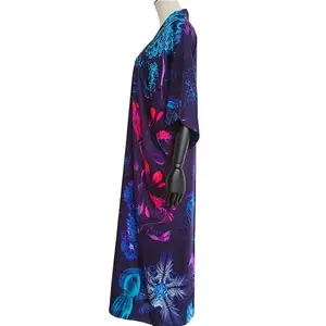 Stampa digitale floreale personalizzata da donna su kimono da spiaggia in chiffon trasparente di seta lungo