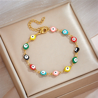 Bijoux en acier inoxydable décoratifs à la main à la mode Bracelet mauvais œil émail coloré yeux de diable Bracelets de perles en métal