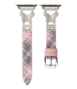 Cinturino in pelle di lana con giunto a farfalla per <span class=keywords><strong>Apple</strong></span> <span class=keywords><strong>Watch</strong></span> serie 9 8 7 <span class=keywords><strong>SE</strong></span> 6 cinturino in pelle di metallo diamantato - Product Image 3