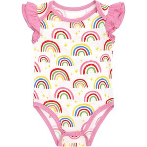 Body Personalizado para Bebé Niña, Estampado de Arcoíris, Volantes Rosas, Algodón Suave de Bambú, Traje de Verano de Una Pieza - Product Image 1