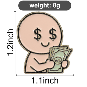 Pin de solapa de metal esmaltado de alta calidad <span class=keywords><strong>con</strong></span> figura de dibujos animados y diseño de conteo de dinero, insignia personalizada de dólar, joyería al por mayor - Product Image 6