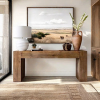 Console en bois massif à cadre épais, table d'entrée rustique en forme de U, table de couloir longue de style ferme vintage pour salon