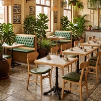 Ensemble de salle à manger vintage en bois avec banquette, mobilier de restaurant rétro pour snack-bar, pâtisserie et bistro