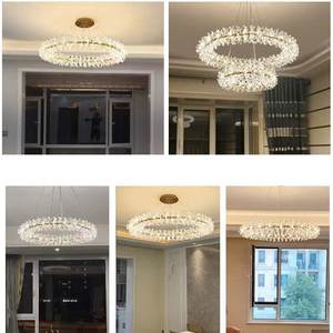 Nuovo stile popolare vetro oro lampadari di cristallo Led lampada a sospensione rotonda di qualità Led in acciaio inox anello ciondolo luce - Product Image 3