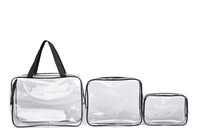 Ensemble de 3 trousses de maquillage transparentes en PVC, étanches, avec fermeture éclair et poignée, pour les voyages