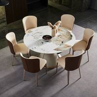 Table à manger moderne en pierre frittée à pieds en métal assemblée résistante à la chaleur pour un hôtel, un appartement et une villa