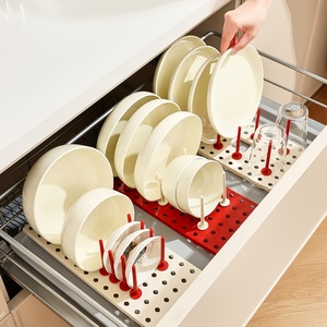 Red/Cream Color Drawer Organizer Pegboard Tray for <b>Dish</b> <b>Rack</b> Kitchen Cupboard Organizer Plate Holder for Cabinets - Product Image 1