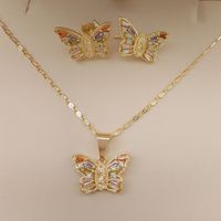 JML Nuevo y Hermoso Juego de Joyería de Lujo para Mujer con Aretes de Mariposa y Zirconia, Collar con Colgante de la Virgen María, Bañado en Oro de 14K para Fiestas y Bodas