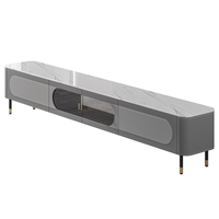 Meuble TV moderne de luxe en MDF blanc brillant de 200 cm, console multimédia avec 2 tiroirs et 2 portes vitrées, écologique, montage facile, minimaliste
