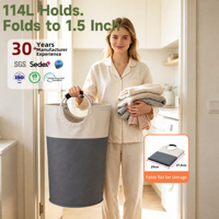 Panier à linge pliable en Oxford 114L, 79cm de haut, avec logo personnalisé, écologique, grande capacité, lavable, vente en gros