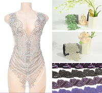 HC-T0014 Bordure florale à sequins et perles, dentelle à coudre faite main avec strass en cristal pour robe de mariée