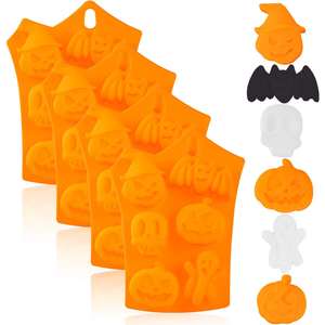 Nuevos productos, éxito en ventas internacionales, set de moldes para chocolate con forma de calabaza de Halloween, calavera, sombrero de mago, murciélago y pastel - Product Image 1