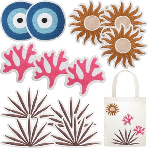 Patchs brodés en polyester style bohème pour décoration de sacs, motifs Artistic Garden, Soleil et Œil protecteur - Product Image 5