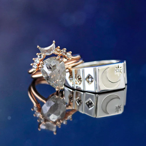 Moda hilal yıldız 925 ayar gümüş beyaz altın kaplama siyah zirkon signet yüzük erkekler için - Product Image 5