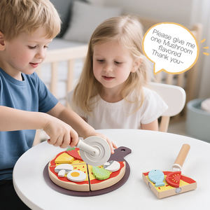 <span class=keywords><strong>Juego</strong></span> de corte de <span class=keywords><strong>pizza</strong></span> de <span class=keywords><strong>juego</strong></span> de simulación de madera Premium con bandeja y coberturas Montessori <span class=keywords><strong>juego</strong></span> de rol juguete educativo de comida para niños - Product Image 6