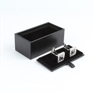 Оптовая продажа: роскошная черная кожаная подарочная коробка для ювелирных изделий и запонок с индивидуальным логотипом, внешняя отделка из бархата, размер на заказ, модель 2020 года. - Product Image 2
