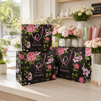 Luxus-Shop Logo Bedruckte Blumen-Geschenkverpackungstasche mit Baumwollseil-Griffen Große Geschenktasche für Boutiquen