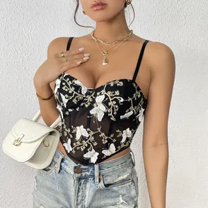 Thấp moq New ren hoa thêu xương cá Crop Top thiết kế giản dị Corset