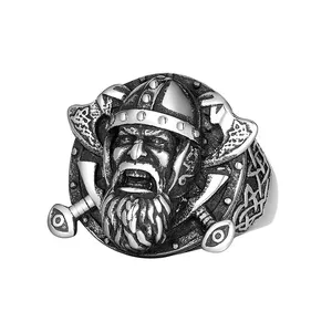 2023 Boho cổ điển đôi rìu Viking người đàn ông của vòng thép không gỉ râu chiến binh Titan Nhẫn