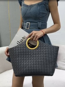 Kadın moda boy dokuma el el çantası yuvarlak kolu ve uzun çıkarılabilir kayış bayanlar 2 parça Set çanta ile Guangzhou - Product Image 2