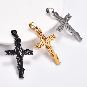Collier pendentif croix en acier inoxydable en forme d'arbre unique pour femmes et hommes, bijoux religieux de prière et de foi, chaîne en métal, bijoux d'église - Product Image 6