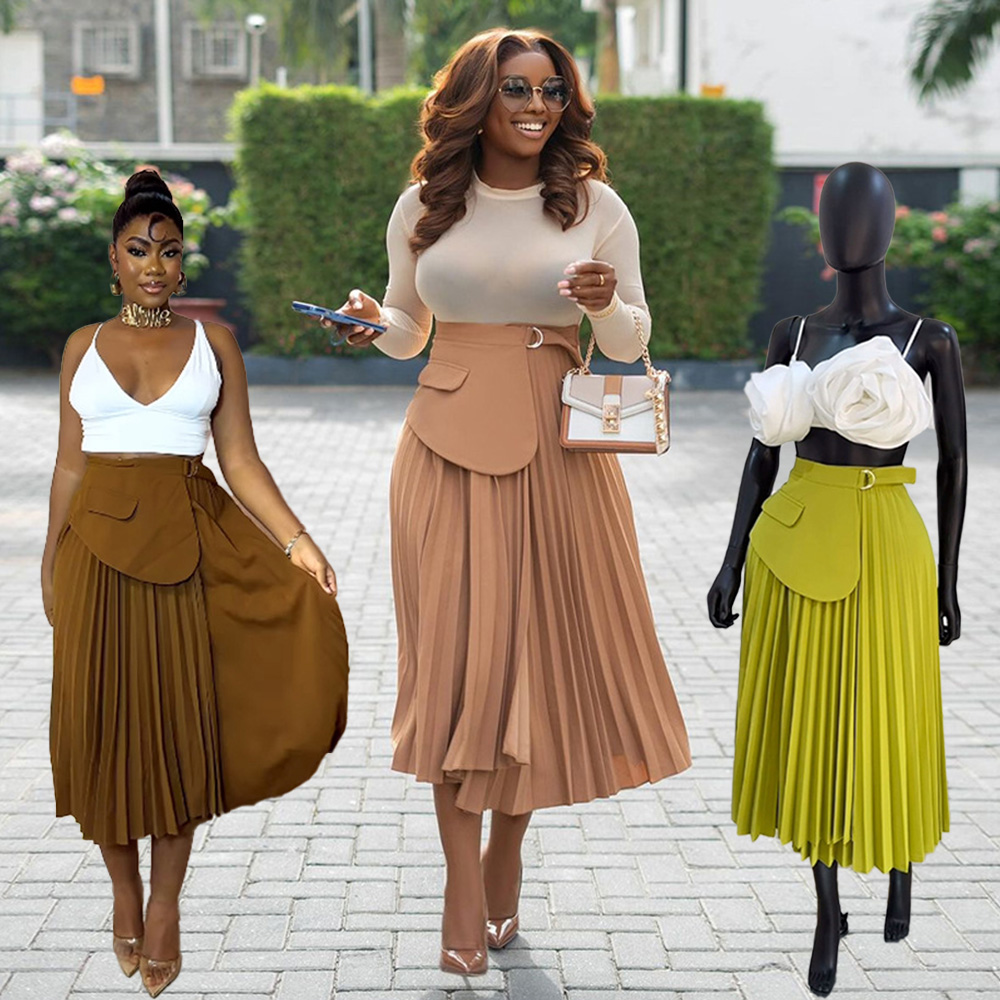 スカート ALANUI Women Mid Skirts LWHL024R25KN I001 7500 BROWN High waist pleated skirt in rust (32