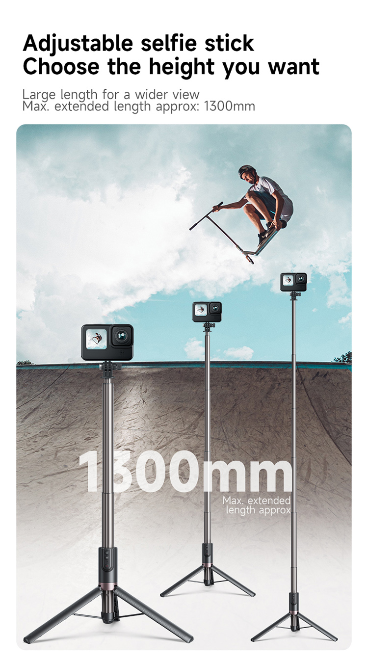 Telesin Remote Control 1.3m Selfie Stick Tripod For GoPro Cameras and Phones