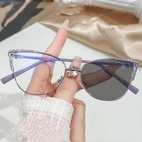Lunettes Photochromiques Photogray Transparentes, Lunettes de Soleil Photochromiques Femme Monture Œil de Chat pour Tous Visages