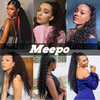 Queue de cheval à cordon Deep Wave, cheveux humains 100% naturels, extensions brésiliennes Remy, noir naturel, 100g, postiche à clipser