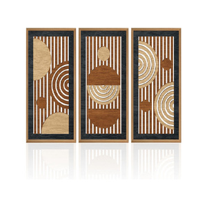 Décoration <span class=keywords><strong>murale</strong></span> moderne du milieu du siècle pour chat, ensemble de 3 tableaux encadrés, art abstrait géométrique bohème en bois, décoration <span class=keywords><strong>murale</strong></span> chat noir - Product Image 1