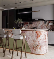 Îlot de cuisine/extérieur en marbre naturel rose pour villa moderne, idéal pour salle à manger, salon, salle de bain, ou comme table basse en marbre.