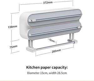 Distributeur de <span class=keywords><strong>film</strong></span> plastique double en aluminium avec coupe-papier magnétique mural pour porte-serviettes en papier pour réfrigérateur, comprend 1 rouleau - Product Image 6