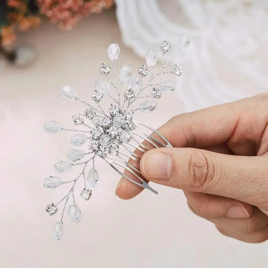 El yapımı çiçek alaşım saç tarak cam kristal Asesorios Para Mujer ile inciler Bling Metal elmas saç aksesuarları kadın lüks