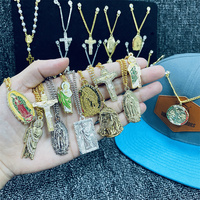 Pendentif religieux personnalisé en gros, épinglette émaillée Jésus, chaîne en métal plaqué or avec emballage carte en papier, provenance Mexique