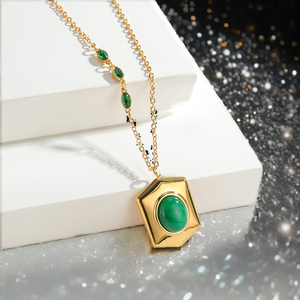 Hot Sell 18K Gold Plated Vintage Natural <strong>Jade</strong> Stone Zircon Stainless Steel Blade Trendy Gift Pendant <strong>Necklace</strong> - Product Image 2