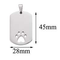 Pendentif personnalisé en acier inoxydable poli miroir avec logo gravé et empreinte de patte pour collier ou porte-clés